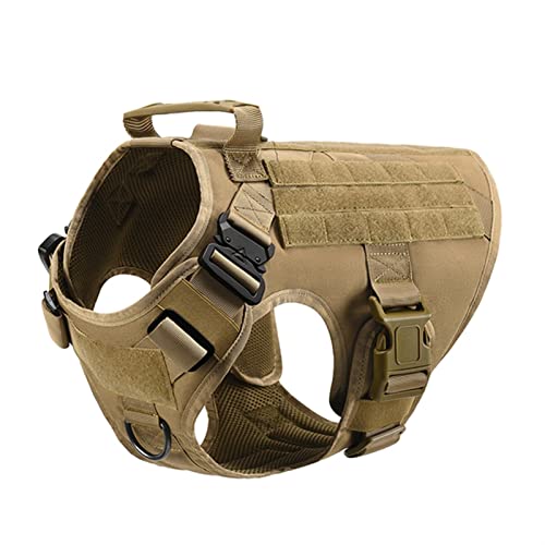 Taktisches Hundegeschirr Mit Taschen, Molle-System, Metallschnalle, Seitentaschen, Weste for Kleine, Mittelgroße Größen ( Color : Khaki Harness , Size : L ) von REYNEM