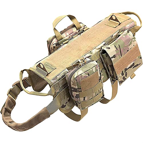 Taktisches Hundegeschirr Mit Taschen Weste No-Pull-Griff Komfortables Verstellbares Outdoor-Trainingsservice Camouflage-Geschirr ( Color : Camouflage , Size : S ) von REYNEM