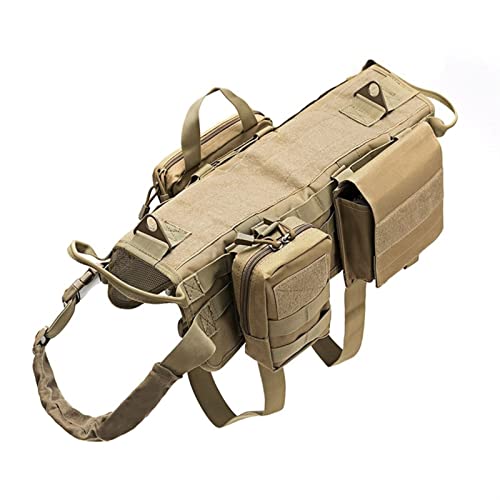 Taktisches Hundegeschirr Mit Taschen Weste No-Pull-Griff Komfortables Verstellbares Outdoor-Trainingsservice Camouflage-Geschirr ( Color : Khaki , Size : M ) von REYNEM