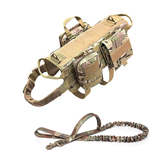 Taktisches Hunderucksack-Geschirr, Molle-Weste, No-Pull-Griff, Bequem, Verstellbar, Outdoor-Trainingsservice, Einfach Zu Fuß, Hundegeschirr ( Color : Camo set2 , Size : S ) von REYNEM