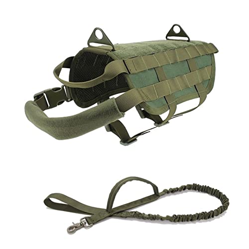 Taktisches Hunderucksack-Geschirr, Molle-Weste, No-Pull-Griff, Bequem, Verstellbar, Outdoor-Trainingsservice, Einfach Zu Fuß, Hundegeschirr ( Color : Green Harness Leash , Size : M ) von REYNEM