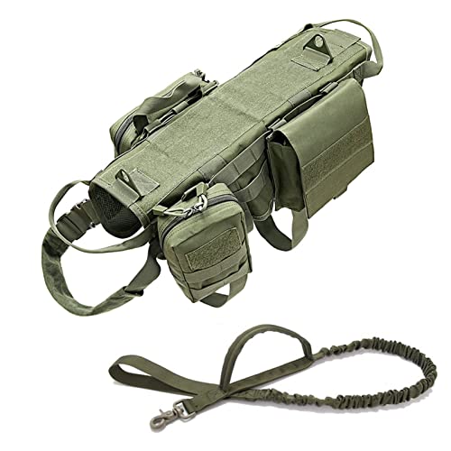 Taktisches Hunderucksack-Geschirr, Molle-Weste, No-Pull-Griff, Bequem, Verstellbar, Outdoor-Trainingsservice, Einfach Zu Fuß, Hundegeschirr ( Color : Green set2 , Size : M ) von REYNEM