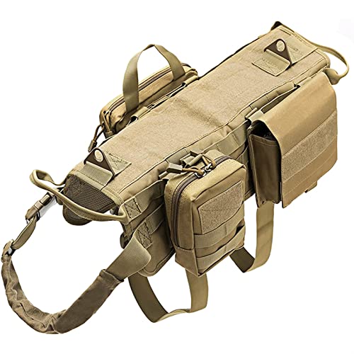 Taktisches Hunderucksack-Geschirr, Molle-Weste, No-Pull-Griff, Bequem, Verstellbar, Outdoor-Trainingsservice, Einfach Zu Fuß, Hundegeschirr ( Color : Khaki set1 , Size : M ) von REYNEM