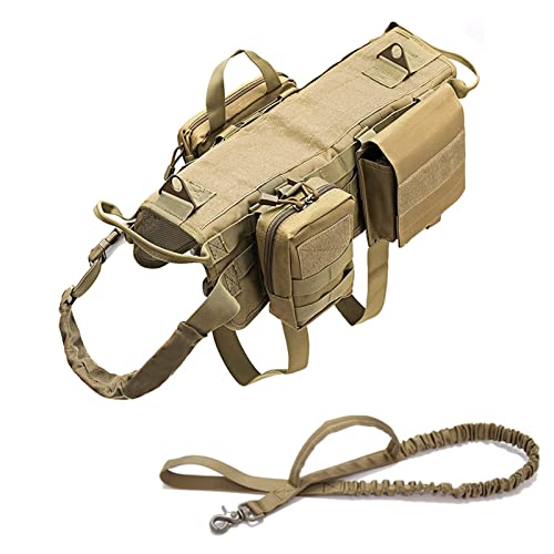 Taktisches Hunderucksack-Geschirr, Molle-Weste, No-Pull-Griff, Bequem, Verstellbar, Outdoor-Trainingsservice, Einfach Zu Fuß, Hundegeschirr ( Color : Khaki set2 , Size : M ) von REYNEM