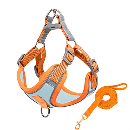 Verstellbares Hundegeschirr for Kleine Hunde Katze Reflektierendes Hundegeschirr Und Leine Set Atmungsaktives Haustiergeschirr Welpenweste Hundezubehör (Color : Orange Set, Size : XL) von REYNEM