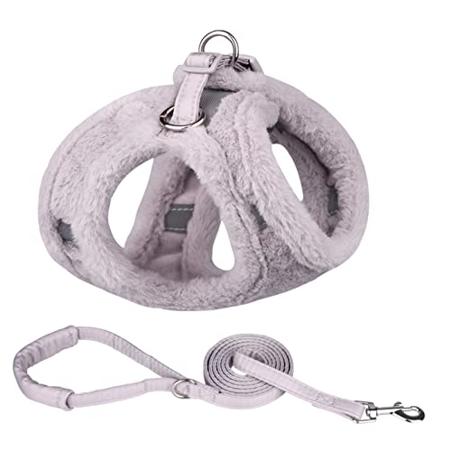 Winter Warmes Fell Haustier Hundegeschirr Weste Reflektierende Chihuahua Welpen Katzengeschirr Leine Set for Kleine Hunde Mantel (Color : Grey, Size : S) von REYNEM