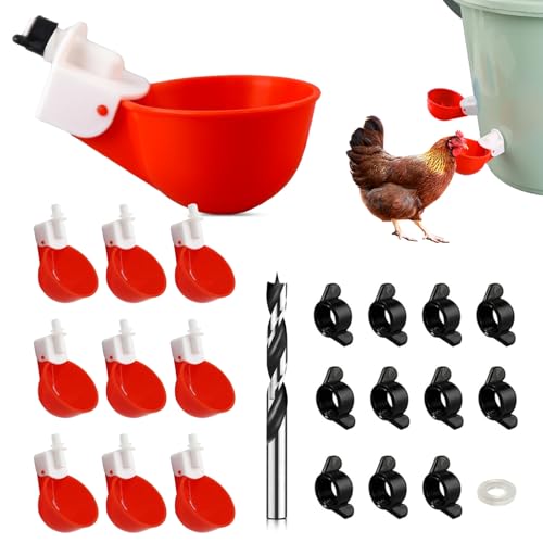 Automatischer Hühner-Bewässerungsspender, Hühner-Wasserspender mit Bohrer, Geflügeltränke, Becher für Henne, Ente, Gans, Truthahn, Taube, 10 Stück Automatischer Hühner-Bewässerungsspender, Hühner-Wasserspender mit Bohrer, Geflügeltränke, Becher für Henne, Ente, Gans, Truthahn, Taube, 10 Stück von RFYTDCF