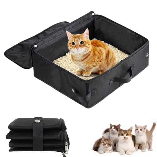 Reise Katzenklo, Faltbare Katzentoilette mit Deckel wasserdichte Katze Reisetoilette 40×30×15cm Tragbare Katzenbox für Indoor Outdoor Zuhause Camping Reisen Schwarz von RFYTDCF
