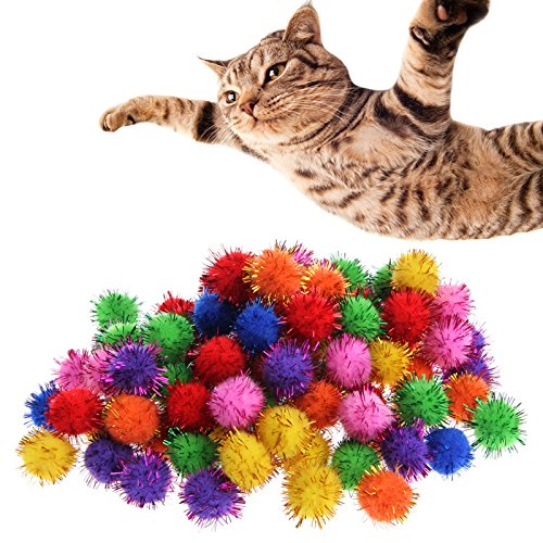 RG-FA 100Pcs Katzenspielzeug Bunte Mini Sparkly Glitter Lametta Bälle Kleine Pom Ball von RG-FA