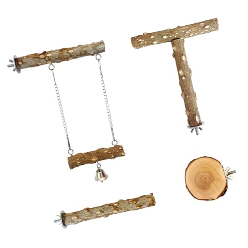 Vogel-Sitzstange, Käfig-Spielzeug-Set, 4-teilig, Holzstange und Schaukel, Kauspielzeug für Papageien, Übung, Bereicherung, Spaß, Käfigzubehör, Papageienanreicherung Vogel-Sitzstange, Käfig-Spielzeug-Set, 4-teilig, Holzstange und Schaukel, Kauspielzeug für Papageien, Übung, Bereicherung, Spaß, Käfigzubehör, Papageienanreicherung von RGYBAO