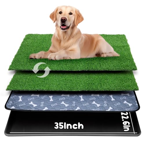 Großes Hundegras-Pad mit Tablett, 88,9 x 57,4 cm, für den Innenbereich, mit 2 Ersatz-Kunstrasen, Hundestreubox, Urinierpads für Hunde, waschbar, Balkon, künstlicher Gras, Rasentöpfchen, für den Großes Hundegras-Pad mit Tablett, 88,9 x 57,4 cm, für den Innenbereich, mit 2 Ersatz-Kunstrasen, Hundestreubox, Urinierpads für Hunde, waschbar, Balkon, künstlicher Gras, Rasentöpfchen, für den von RHONGAN