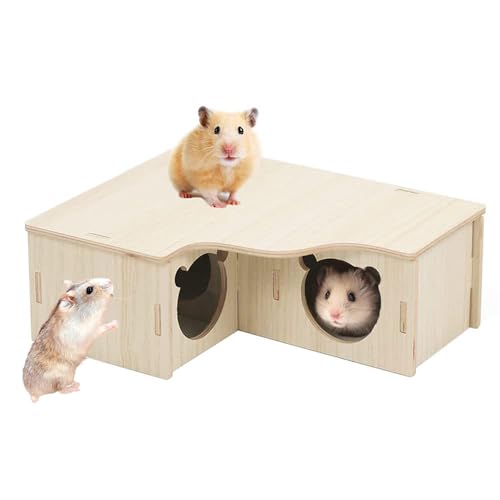 RHQFDM Hamster Eckhaus Hölzernes Hamsterhaus Hamster Holzhaus Käfig Hamster Versteck Ecketage die Lebensraum für Gerbils-Chinchilla-Meerschweinchen-Kleintiere nisten von RHQFDM