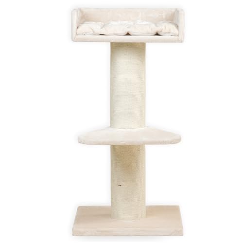 RHRQuality Kratzbaum für große Katzen – Maine Coon Lounge – 120 cm hoch – mit extra dicken 20 cm Sisalstämmen – Creme von RHRQUALITY