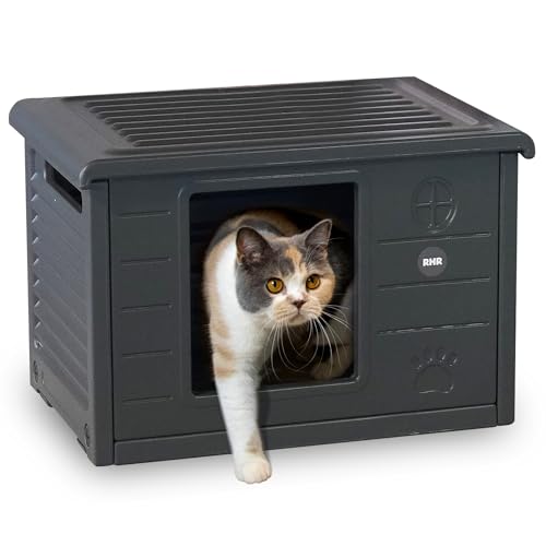 RHRQuality Katzenhaus – Villa de Luxe – Für drinnen und draußen – Wetterfest und transportabel – Mit XL-Eingang (22 x 26 cm) – Dunkelgrau von RHRQUALITY