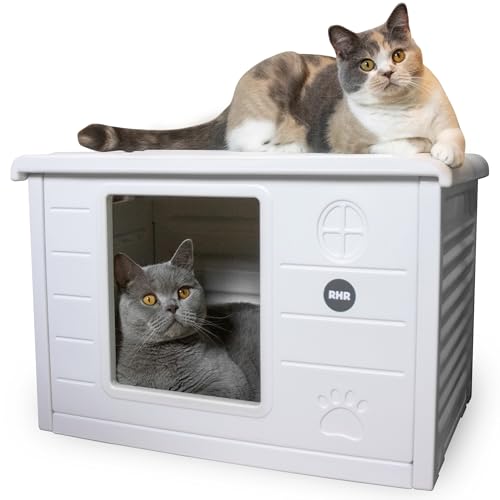 RHRQuality Katzenhaus Villa de Luxe – Für drinnen und draußen – Wetterfest und transportabel – Mit XL-Eingang (22 x 26 cm) – Weiß von RHRQUALITY