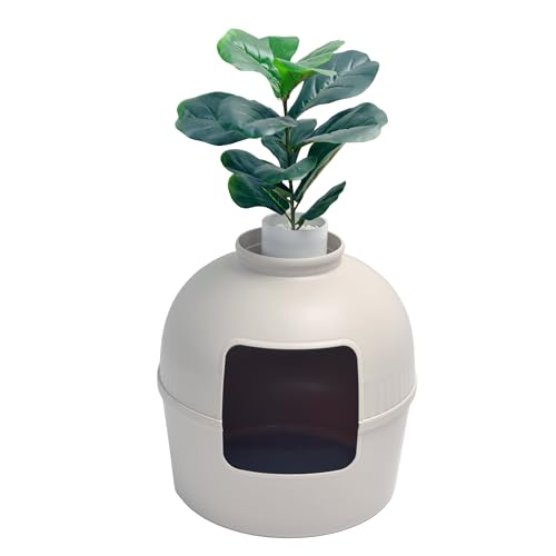 RHRQUALITY Katzentoilette – Flower XXL – Versteckte Katzentoilette – Für große Katzen – Mit großem Eingang (51 cm) und Abnehmbarer Oberseite – Cappuccino Cream von RHRQUALITY