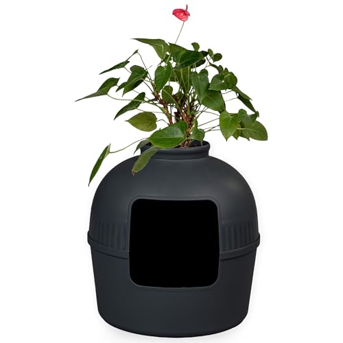 RHRQuality Katzentoilette Flower XXL unsichtbare Katzenklo mit Deckel 51Ø x 55cm (Schwarz) von RHRQUALITY