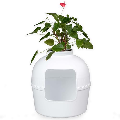RHRQUALITY Katzentoilette – Flower XXL – Versteckte Katzentoilette – Für große Katzen – Mit großem Eingang (51 cm) und Abnehmbarer Oberseite – Weiß von RHRQUALITY