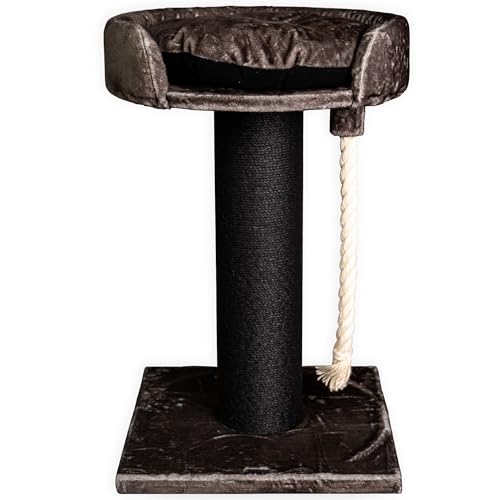 RHRQuality Kratzbaum für große Katzen – Chartreux – 80 cm hoch – Mit extra dickem 20 cm Sisalstamm – Luxuriöse Liegefläche von ⌀60 cm – Blackline Taupe von RHRQUALITY
