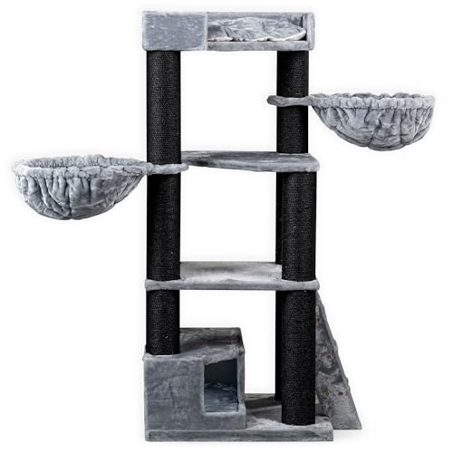RHRQuality Krabpaal voor Grote katten - Corner Coon Blackline Lichtgrijs - met extra dikke 12cm sisalpalen von RHRQUALITY