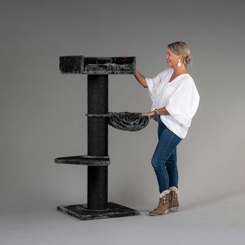 RHRQuality Krabpaal Voor Grote Katten - Royalty de Luxe – 158 cm Hoog – Met Extra Dikke 20 cm Sisalpalen – Blackline Donker Grijs von RHRQUALITY
