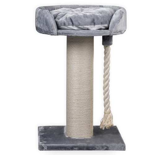 RHRQuality Kratzbaum für große Katzen – Chartreux – 80 cm hoch – Mit extra dickem 20 cm Sisalstamm – Luxuriöse Liegefläche von ⌀60 cm – Hellgrau von RHRQUALITY