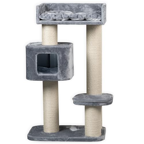 RHRQuality Kratzbaum für große Katzen – Devon Rex – 120 cm hoch – mit 15 cm Sisalstämmen & Spielhaus – hellgrau RHRQuality Kratzbaum für große Katzen – Devon Rex – 120 cm hoch – mit 15 cm Sisalstämmen & Spielhaus – hellgrau von RHRQUALITY