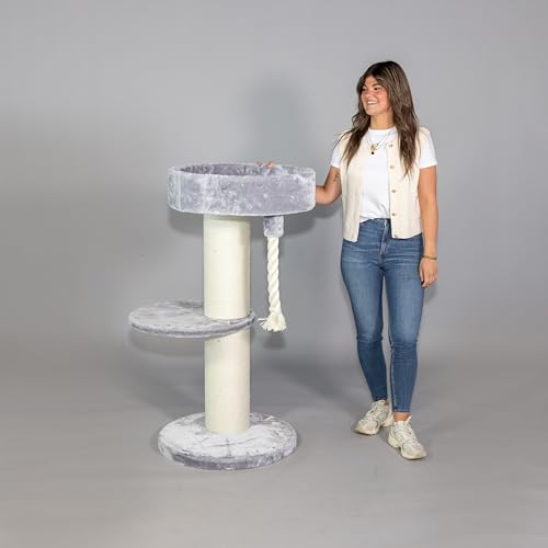 RHRQuality Kratzbaum für große Katzen – Maine Coon Lounge Sleeper – 120 cm hoch – mit extra dicken 20 cm Sisalstämmen – hellgrau von RHRQUALITY
