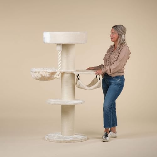 RHRQuality Krabpaal Voor Grote Katten - Maine Coon Sleeper Crown Plus – 150 cm Hoog – Met Extra Dikke 20 cm Sisalpalen – Crème von RHRQUALITY