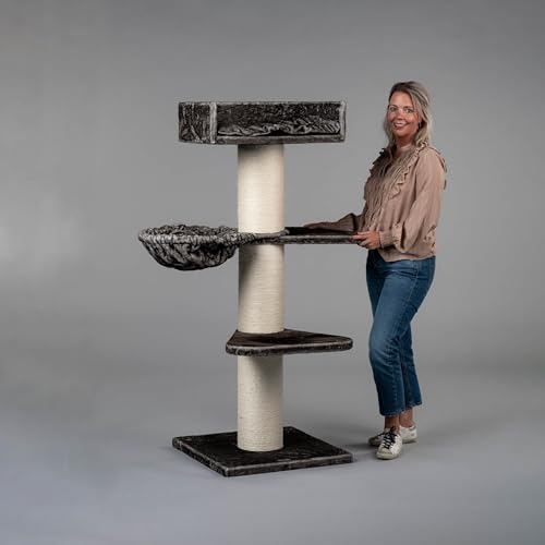 RHRQuality Kratzbaum für große Katzen – Royalty Plus – 158 cm hoch – mit extra dicken 20 cm Sisalstämmen – Taupe von RHRQUALITY