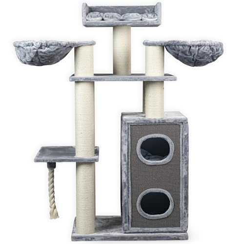 RHRQuality Kratzbaum für große Katzen – Cat Paradise – Mit Kratztonne – Luxuriöser Loungeplatz – Ø 15 cm Sisalstämme – Hellgrau RHRQuality Kratzbaum für große Katzen – Cat Paradise – Mit Kratztonne – Luxuriöser Loungeplatz – Ø 15 cm Sisalstämme – Hellgrau von RHRQUALITY