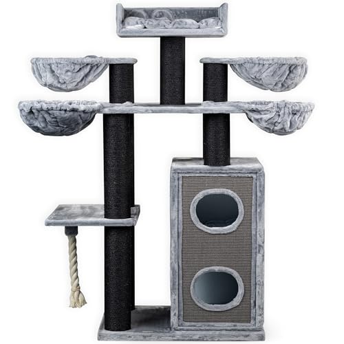 RHRQuality Kratzbaum für große Katzen – Cat Paradise Plus – Mit Kratztonne – Luxuriöser Liegeplatz – Ø15 cm Sisalstämme – Blackline Hellgrau RHRQuality Kratzbaum für große Katzen – Cat Paradise Plus – Mit Kratztonne – Luxuriöser Liegeplatz – Ø15 cm Sisalstämme – Blackline Hellgrau von RHRQUALITY