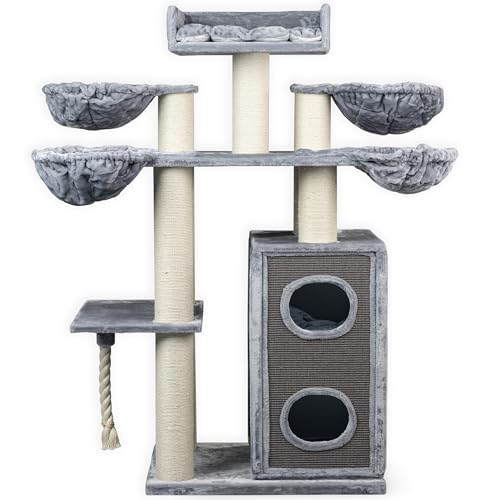 RHRQuality Kratzbaum für große Katzen – Cat Paradise Plus – Mit Kratztonne – Luxuriöser Lounge-Platz – Ø 15 cm Sisalstämme – Hellgrau RHRQuality Kratzbaum für große Katzen – Cat Paradise Plus – Mit Kratztonne – Luxuriöser Lounge-Platz – Ø 15 cm Sisalstämme – Hellgrau von RHRQUALITY