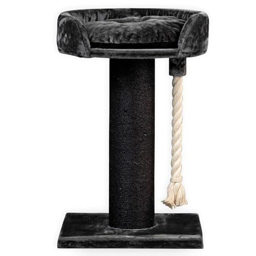 RHRQuality Kratzbaum für große Katzen – Chartreux – 80 cm hoch – Mit extra dickem 20 cm Sisalstamm – Luxuriöse Liegefläche von ⌀60 cm – Blackline Dunkelgrau von RHRQUALITY