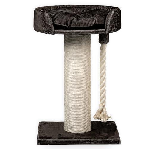 RHRQuality Kratzbaum für große Katzen – Chartreux – 80 cm hoch – Mit extra dickem 20 cm Sisalstamm – Luxuriöse Liegefläche von ⌀60 cm – Taupe von RHRQUALITY