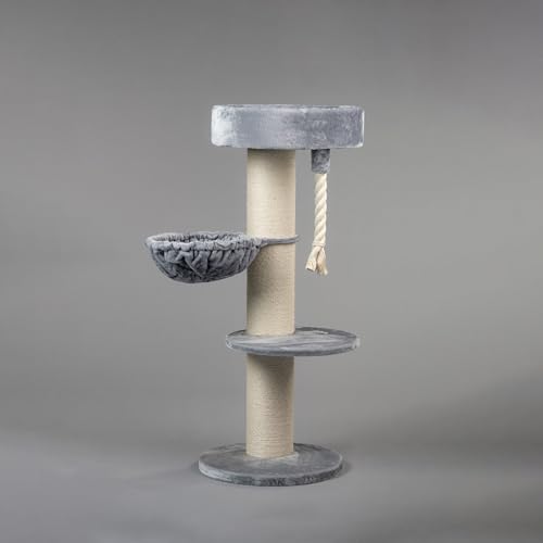RHRQuality Kratzbaum für große Katzen – Deluxe hellgrauer Maine-Coon-Schläfer – mit extra dicken 15 cm Sisalstämmen von RHRQUALITY