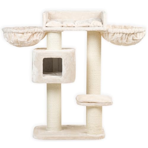 RHRQuality Krabpaal Voor Grote Katten - Devon Rex Plus – 120 cm Hoog – Met 15 cm Sisalpalen & Speelhuis – Crème von RHRQUALITY