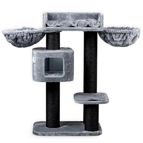 RHRQuality Kratzbaum für große Katzen – Devon Rex Plus – 120 cm hoch – mit 15 cm Sisalstämmen & Spielhaus – Blackline Hellgrau RHRQuality Kratzbaum für große Katzen – Devon Rex Plus – 120 cm hoch – mit 15 cm Sisalstämmen & Spielhaus – Blackline Hellgrau von RHRQUALITY