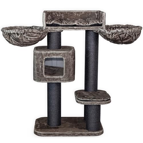 RHRQuality Kratzbaum für große Katzen – Devon Rex Plus – 120 cm hoch – mit 15 cm Sisalstämmen & Spielhaus – Blackline Taupe RHRQuality Kratzbaum für große Katzen – Devon Rex Plus – 120 cm hoch – mit 15 cm Sisalstämmen & Spielhaus – Blackline Taupe von RHRQUALITY