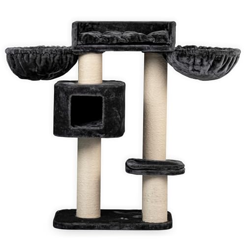 RHRQuality Krabpaal Voor Grote Katten - Devon Rex Plus – 120 cm Hoog – Met 15 cm Sisalpalen & Speelhuis – Donkergrijs von RHRQUALITY