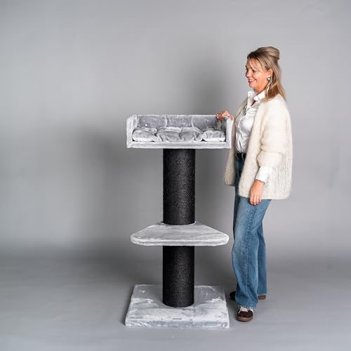 RHRQuality Kratzbaum für große Katzen – Maine Coon Lounge – 120 cm hoch – mit extra dicken 20 cm Sisalstämmen – Blackline Hellgrau RHRQuality Kratzbaum für große Katzen – Maine Coon Lounge – 120 cm hoch – mit extra dicken 20 cm Sisalstämmen – Blackline Hellgrau von RHRQUALITY