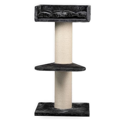 RHRQuality Kratzbaum für große Katzen – Maine Coon Lounge – 120 cm hoch – mit extra dicken 20 cm Sisalstämmen – dunkelgrau von RHRQUALITY