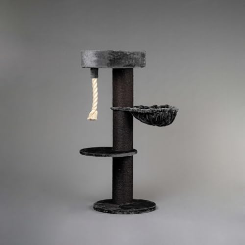RHRQuality Kratzbaum für große Katzen – Maine Coon Sleeper de Luxe – 150 cm hoch – mit extra dicken 20 cm Sisalstämmen – Blackline Dunkelgrau von RHRQUALITY