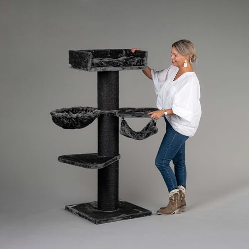 RHRQuality Kratzbaum für große Katzen – Royalty Crown Plus – 158 cm hoch – mit extra dicken 20 cm Sisalstämmen – Blackline Dunkelgrau von RHRQUALITY