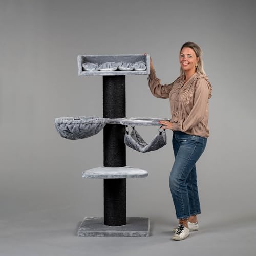RHRQuality Kratzbaum für große Katzen – Royalty Crown Plus – 158 cm hoch – mit extra dicken 20 cm Sisalstämmen – Blackline Hellgrau RHRQuality Kratzbaum für große Katzen – Royalty Crown Plus – 158 cm hoch – mit extra dicken 20 cm Sisalstämmen – Blackline Hellgrau von RHRQUALITY