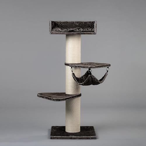 RHRQuality Kratzbaum für große Katzen – Royalty Crown – 158 cm hoch – mit extra dicken 20 cm Sisalstämmen – Taupe von RHRQUALITY
