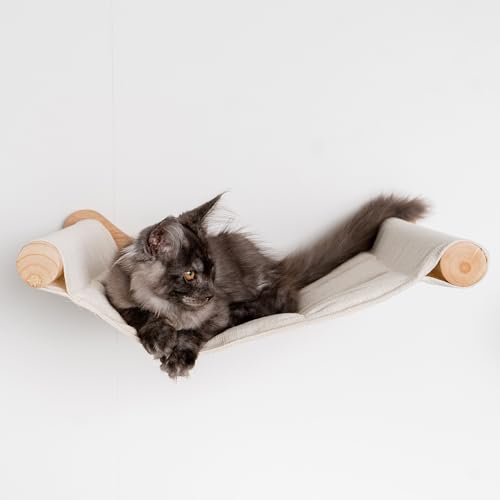 RHRQuality Wandmeubel Klimmuur Kat – Luxe Hangmat XXL – Draagkracht tot 20KG – Voor Grote Katten – Wasbare hangmat – Crème von RHRQUALITY