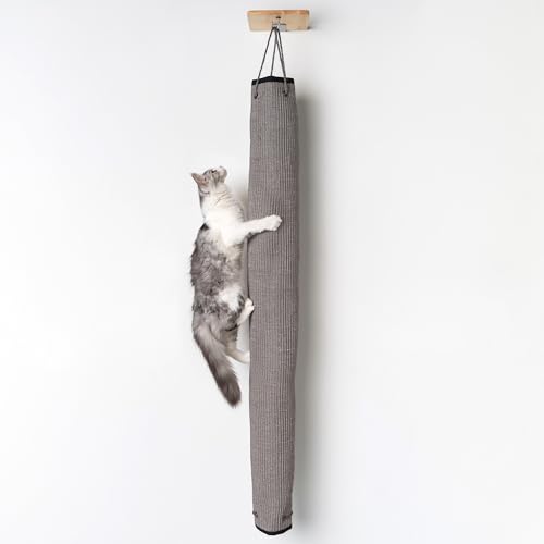 RHRQuality Wandmöbel Kletterwand Katze – Kletter- und Krabbelsack – Tragkraft bis zu 20 kg – Für große Katzen – Aus robustem Sisalteppich – Grau von RHRQUALITY