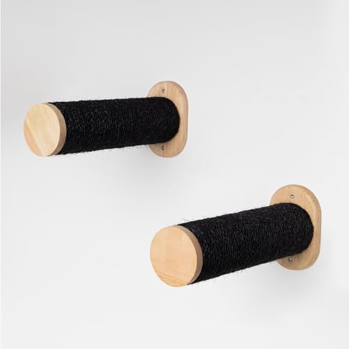 RHRQuality Wandmöbel Kletterwand Katze – Wand Sisalstämme Set 2er-Set – Belastbarkeit bis 20 kg – Für große Katzen – 9 cm Ø Sisalstämme – Blackline von RHRQUALITY