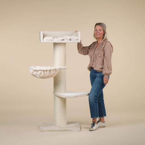 RHRQuality Krabpaal Voor Grote Katten - Royalty de Luxe – 158 cm Hoog – Met Extra Dikke 20 cm Sisalpalen – Crème von RHRQUALITY
